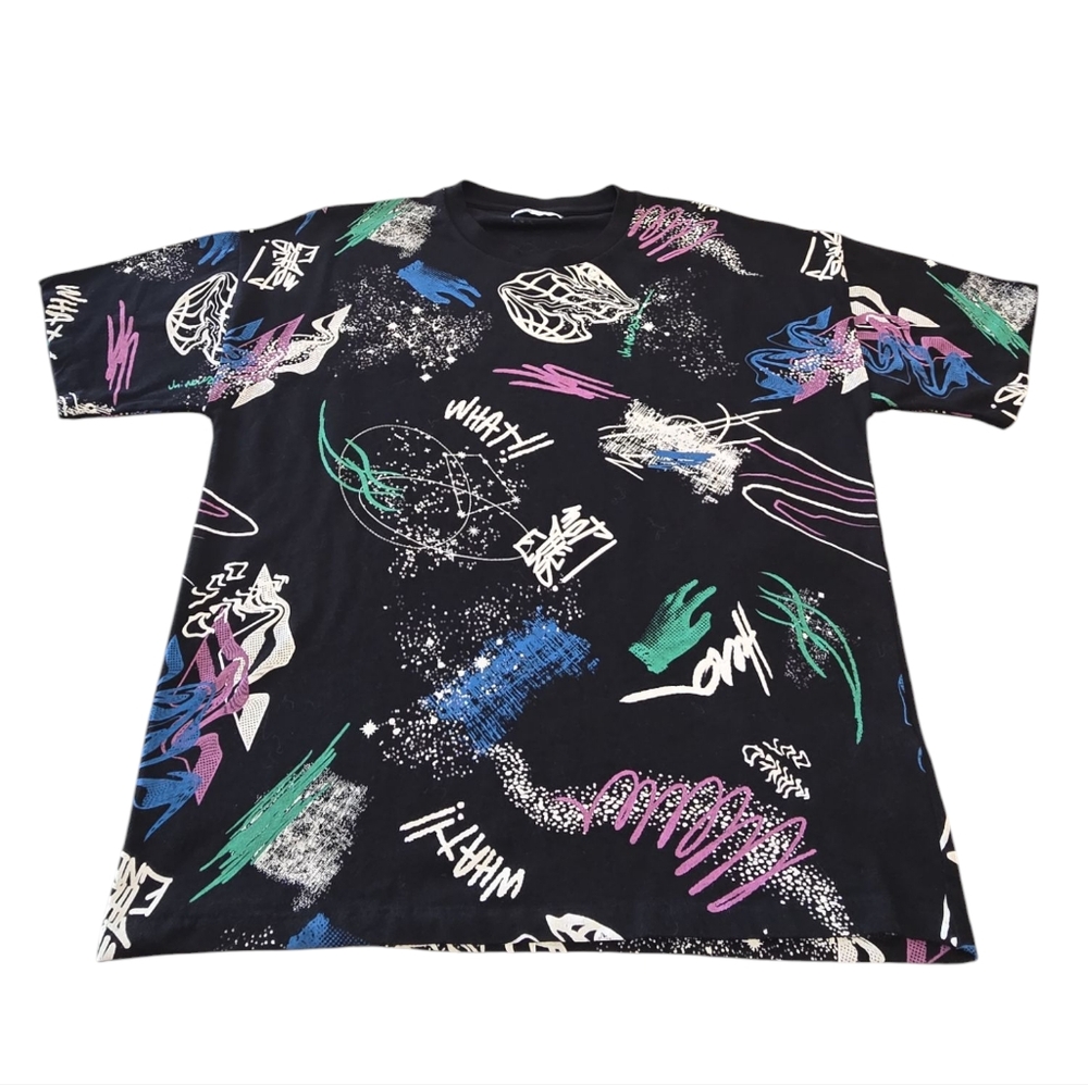 Zara Black and Green Short Sleeve Tee with Vibrant Design